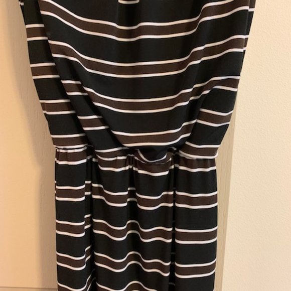 White House Black Market Size 2 Dress Black Stripe Sleeveless Elastic Blouson - Picture 4 of 6